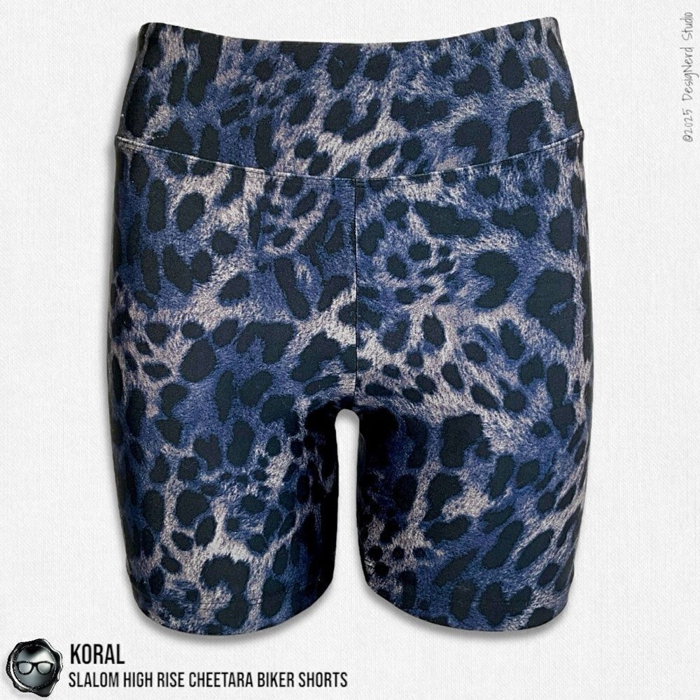 KORAL ACTIVEWEAR SLALOM HIGH RISE CHEETARA BIKER SHORTS IN BLUE CHEETARA SIZE M